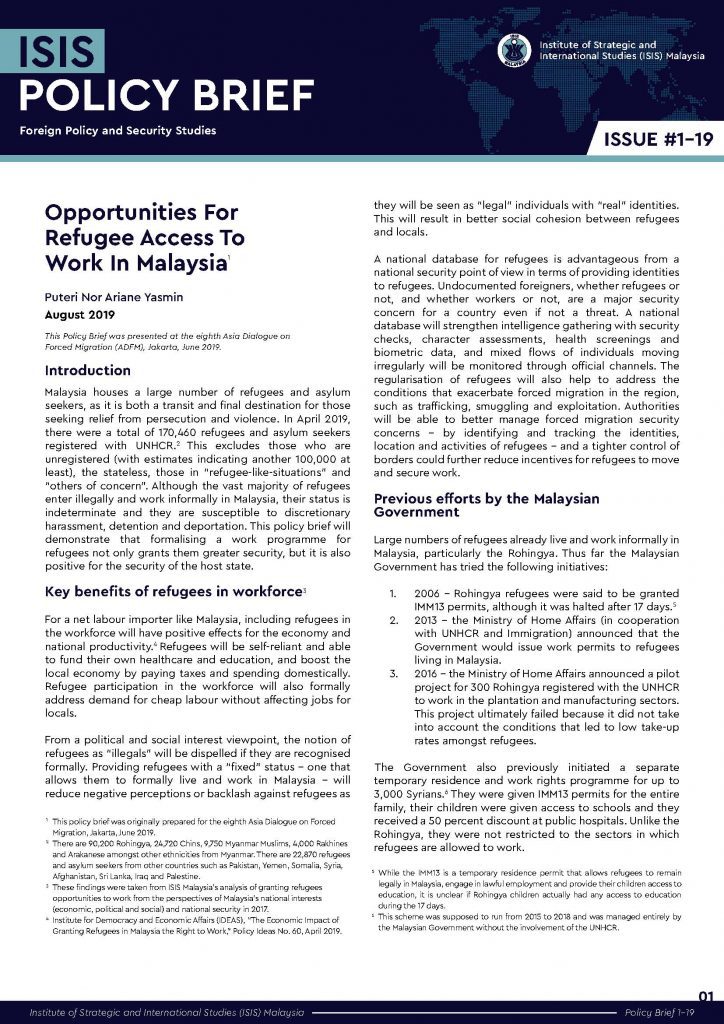 Opportunities For Refugee Access To Work In Malaysia Isis